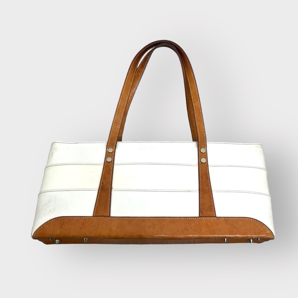 Maxx New York Cream and Tan Leather East West 90s Y2K Retro Shoulder Purse Bag - Picture 1 of 7